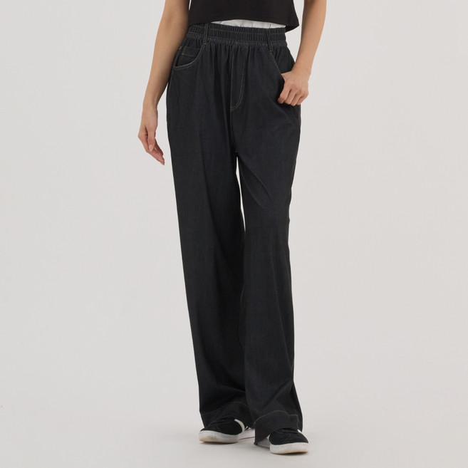 엘쏘 여성용 가볍고 찰랑한 밴딩 텐셀 와이드 데님 청바지