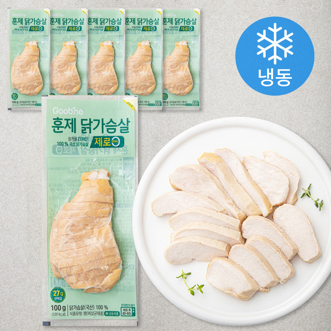 굽네 로드닭 훈제 닭가슴살 슬라이스 제로 (냉동), 100g, 1개입, 6개