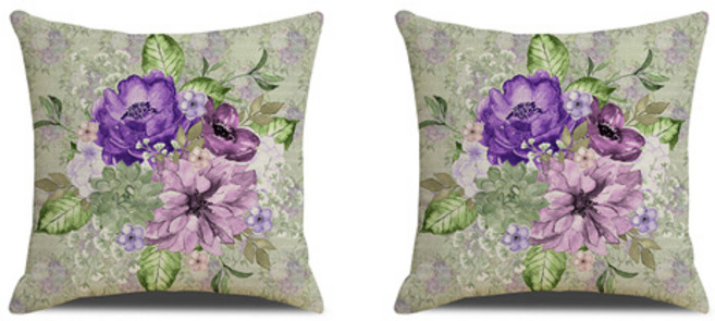 우아한 느낌 퍼플 꽃 패턴 쿠션커버 2p