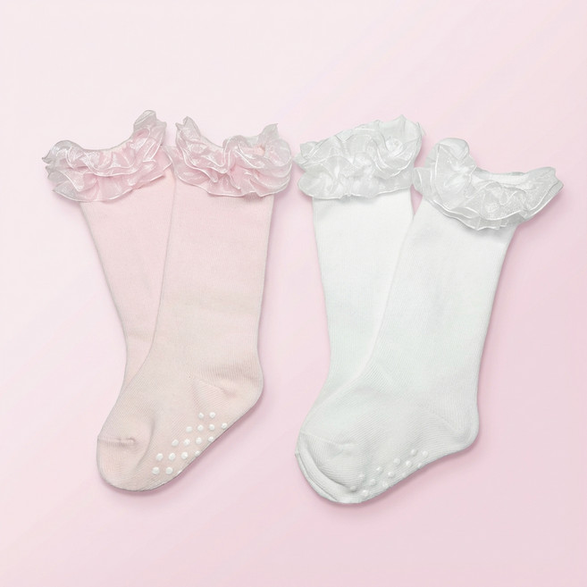 SOMNIUMBEBE 嬰幼兒 Bloom 荷葉邊蕾絲週歲派對及膝襪 2雙