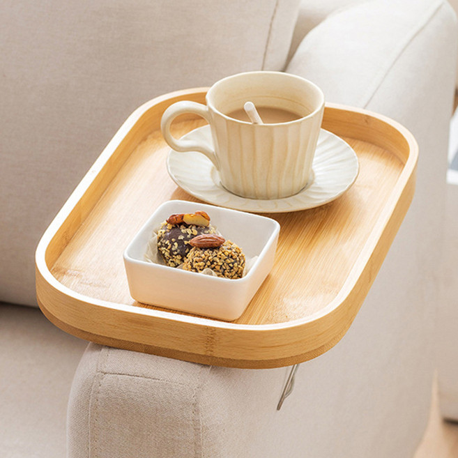 efactory Judy N 沙發扶手固定木託盤邊桌, 自然色