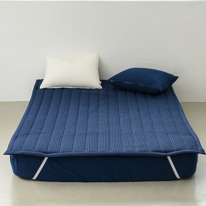 믹스앤매치 데일리 시어서커 고정밴딩 침대패드, 네이비
