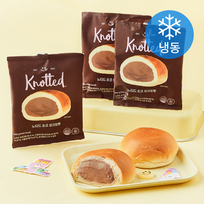 노티드 초코 생크림빵 (냉동), 140g, 1개, 3개입