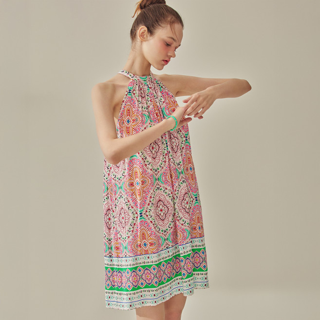 비키니밴더 여성용 렌 에스닉 홀터 미니 원피스