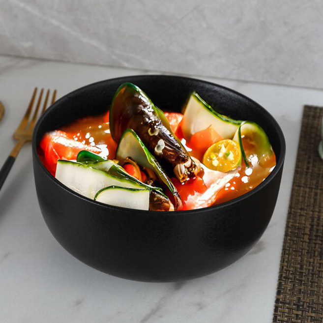 오엔리빙 젠스타일 무광 도자기 라면볼, 블랙, 1개