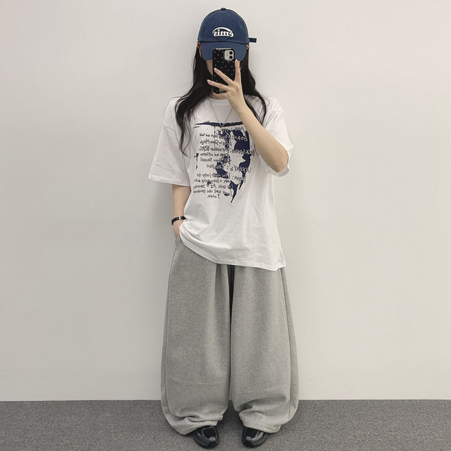 위드후이린 여성용 루틴 박시 반팔 티셔츠