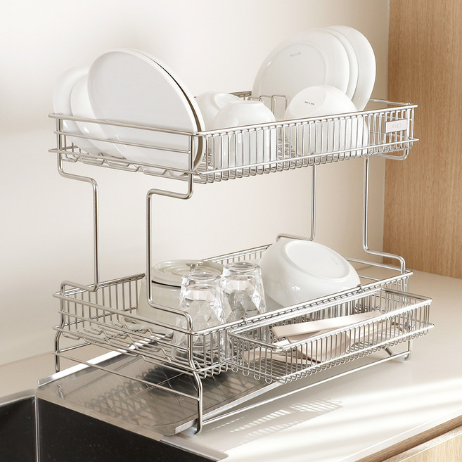 소벨 헤이븐 올스텐304 엠보형 베이직 식기건조대 측면, 혼합색상, 1개, 2단