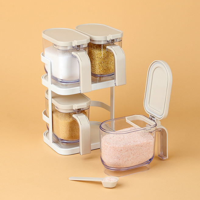 키텐실 클링팟 원터치 밀폐 양념통 세트, 양념통 4p + 선반, 1세트