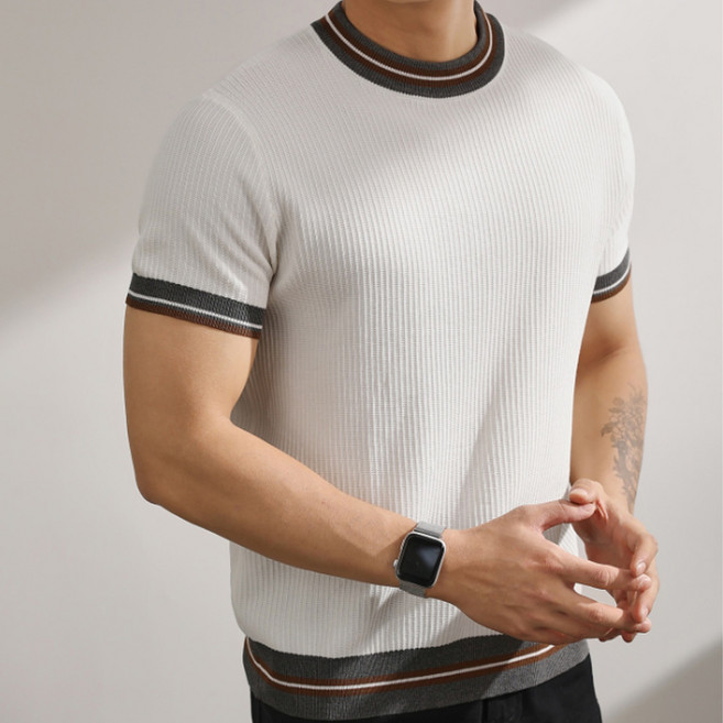 인피어스 남성용 여름 스트라이프 반팔 니트 I263-187