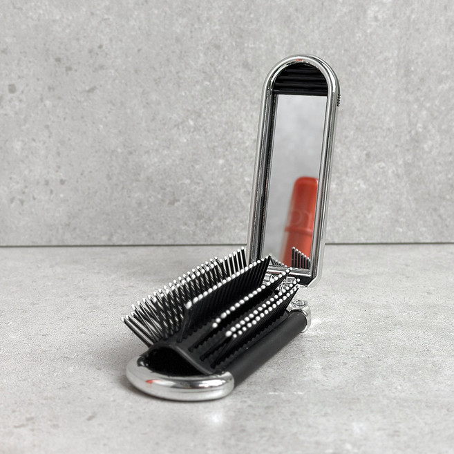 모나코올리브 휴대용 거울 일체형 폴딩 헤어 빗, 실버, 1개