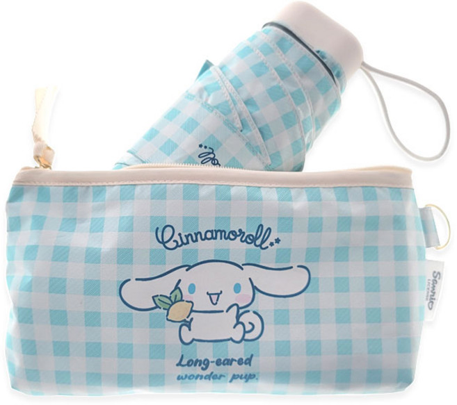 산리오 시나모롤 납작 미니체크 자외선 차단 암막 5단 우양산 MUHKU50007+커버세트