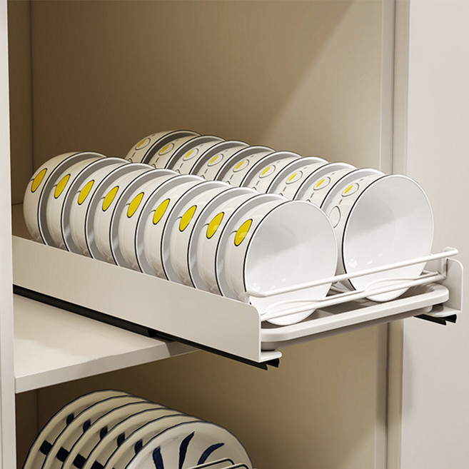 메오 주방 무타공 하부장 슬라이딩 식기 수납 정리함 그릇 타입, 화이트, 1개