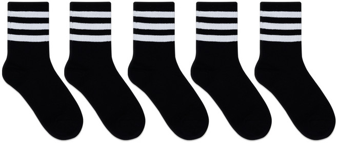박군 여성용 학생용 3선 라인 중목 양말 5족 세트