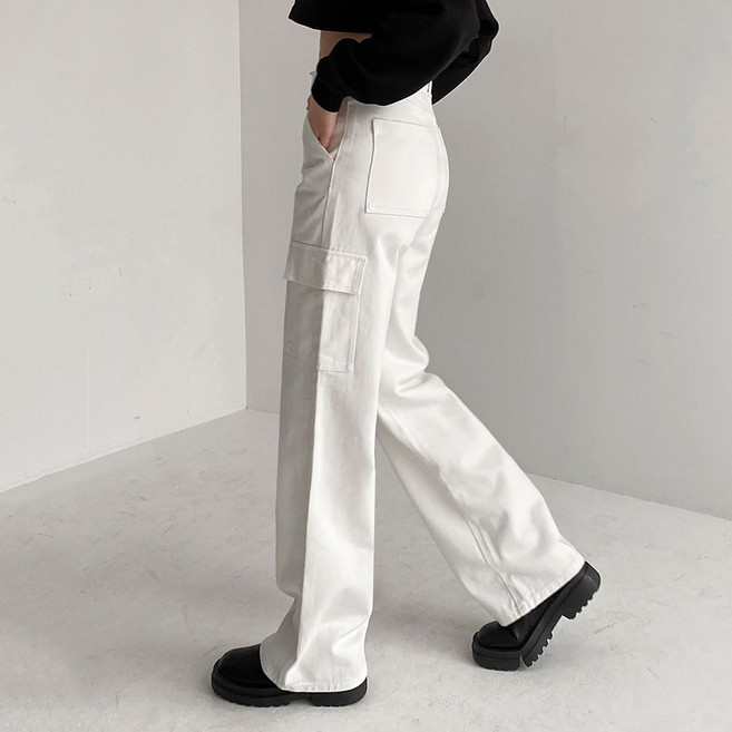 플랜데이 여성용 사계절 코튼 슬림 와이드 카코팬츠