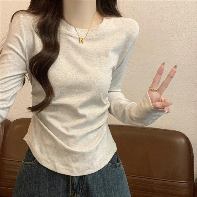 디멜디 여성용 베이직 슬림핏 데일리 이너 긴팔 티셔츠