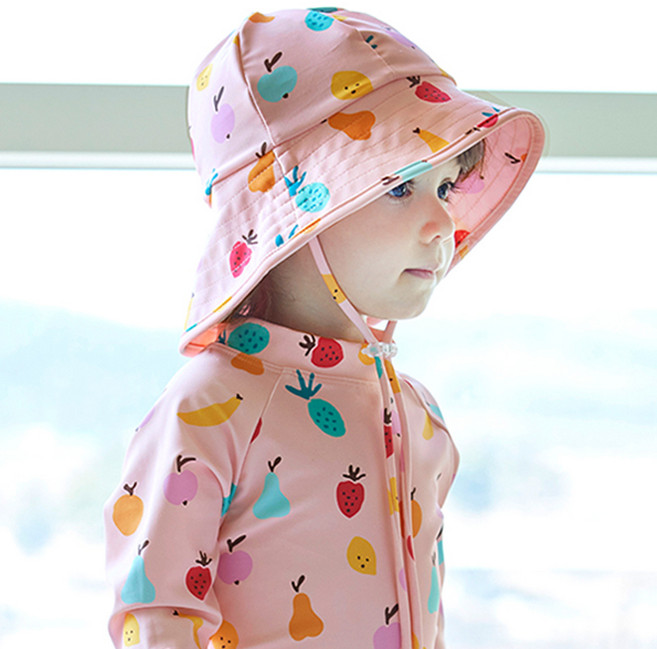 IAMBEBE 嬰幼兒童 清爽水果 防曬帽 夏季泳帽 護頸帽