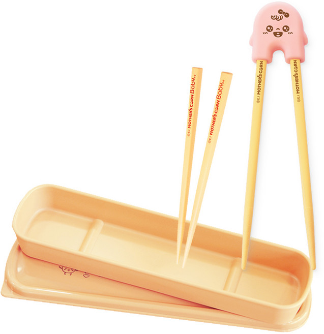 마더스콘 라이스투씨유 리뉴얼 헬퍼 젓가락 핑크 M + 베이비 젓가락 S + 쁘띠 스푼 케이스, 혼합색상, 1세트