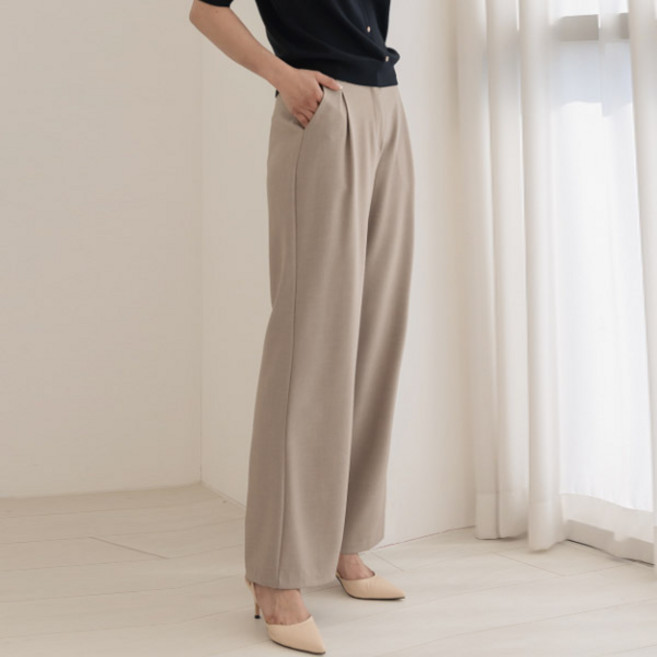 바네사빈 여성용 핀턱 세미와이드 하이웨스트 슬랙스 v01058