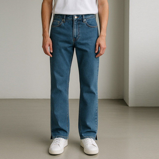 플레이즈 남성용 옆트임 세미 와이드 데님 팬츠