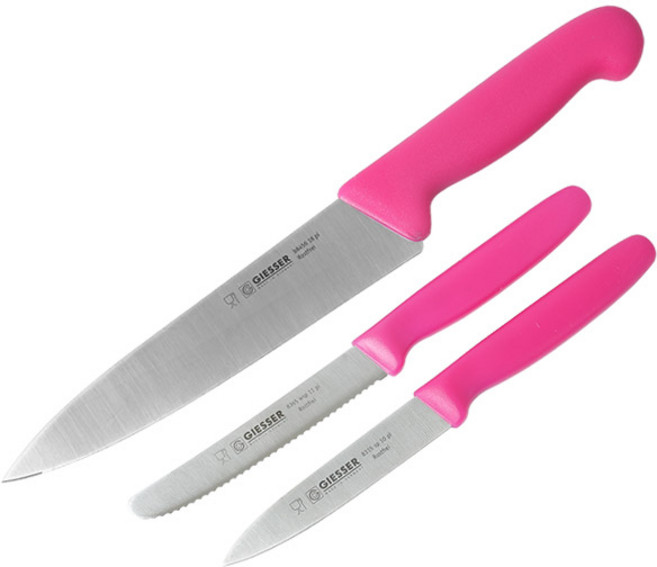 기셀 스페셜 핑크 3종 칼세트, 1세트, 셰프나이프 + 톱니과도 + 직과도