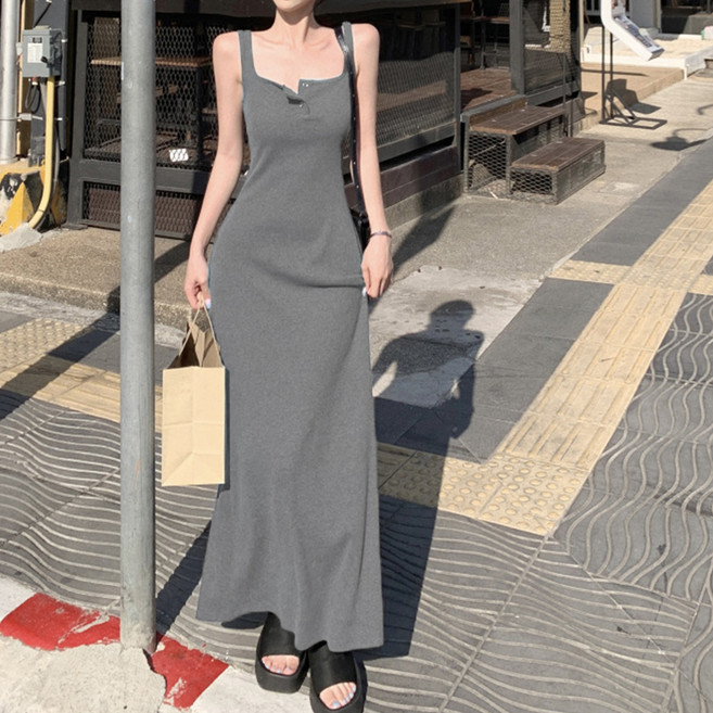 ViVEMO 魅力修身顯瘦長版連身裙 11098, 灰色