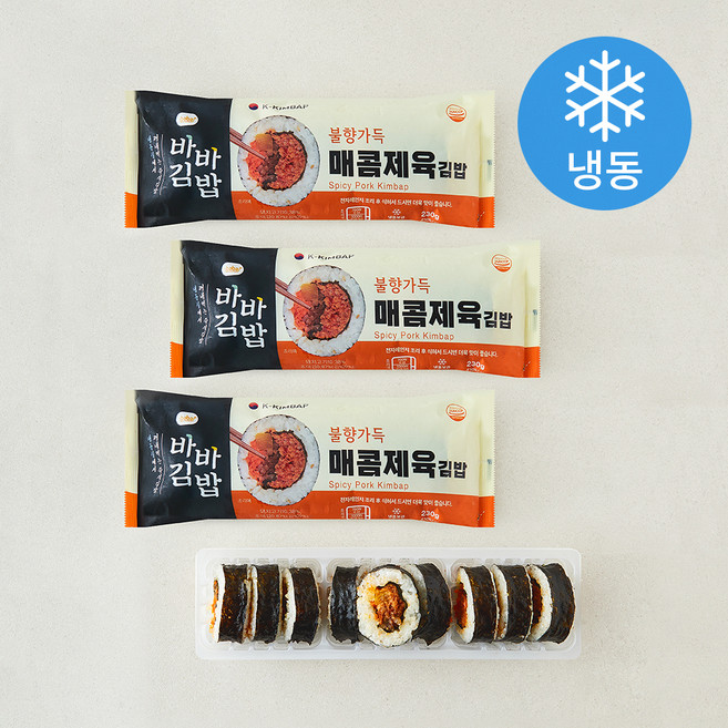 올곧 바바김밥 매콤제육김밥 (냉동), 230g, 3개