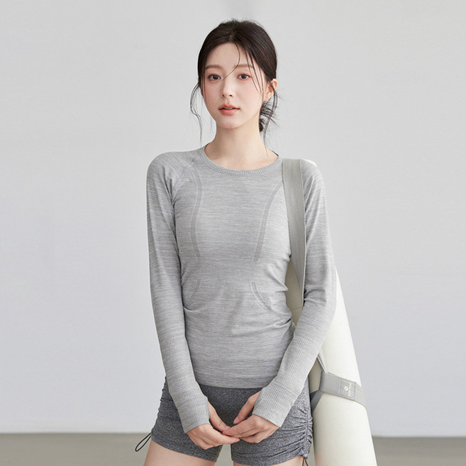 C.O.B 女款瑜珈皮拉提斯網眼拼接拇指洞長袖上衣