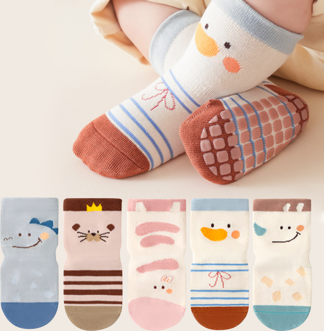 아이뿜 첫걸음 뽀송 미끄럼방지 키즈카페 양말 5족 세트 JB01