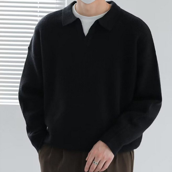 JTL 男士基本款V領翻領寬鬆版針織衫