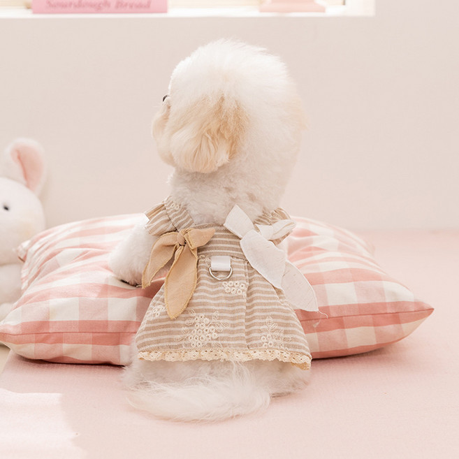 아티펫 반려동물 투리본 줄무늬 자수 견인 드레스, 브라운, 1개