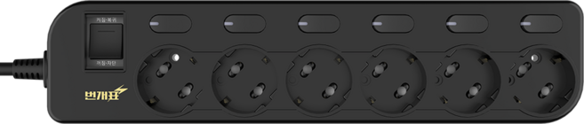 번개표 절전형 개별스위치 멀티탭 6구 M6B-S3/R, 3m, 블랙, 1개