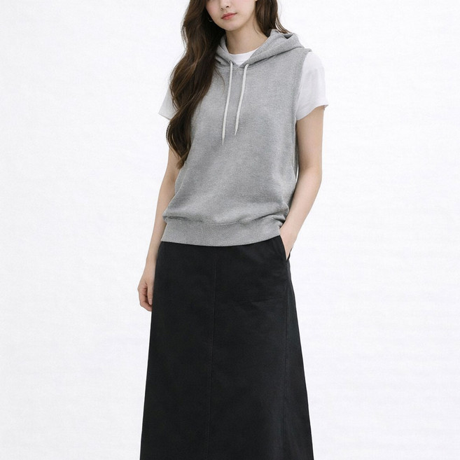 더시럽 여성용 심플 레이어드 캐쥬얼 후디 민소매