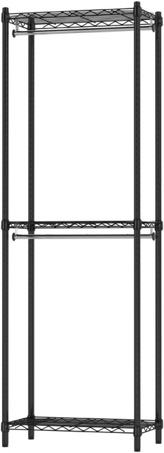 KI WISH 居家生活 3層衣櫥架/層架/簡易衣櫃/鐵架 無布套 附2支吊衣桿, 黑色