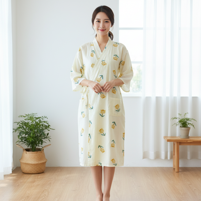 Marketpia 女性用純棉居家服罩袍浴衣睡衣