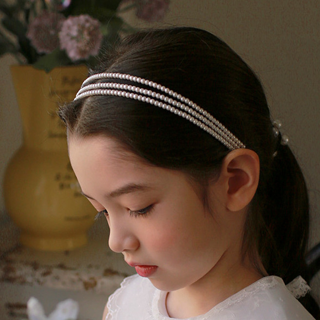 럭키밤비네 여아용 타이니 세줄진주 헤어밴드 아동 머리띠