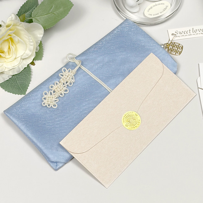 리드홈 병오년 건강 부모님 예단 고급 용돈봉투 + 보자기 + 메시지카드 세트, 연블루, 1세트