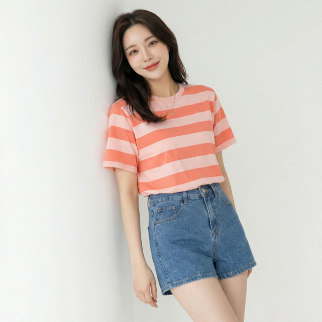 구디프 여성용 스트라이프 데일리 반팔 티셔츠