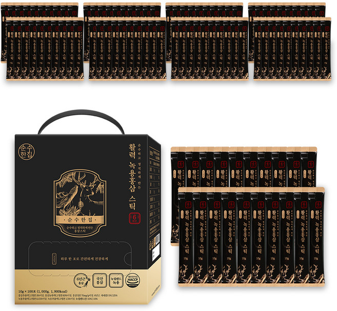 순수한집 활력 고려홍삼정 녹용홍삼 스틱 100p, 1kg, 1박스