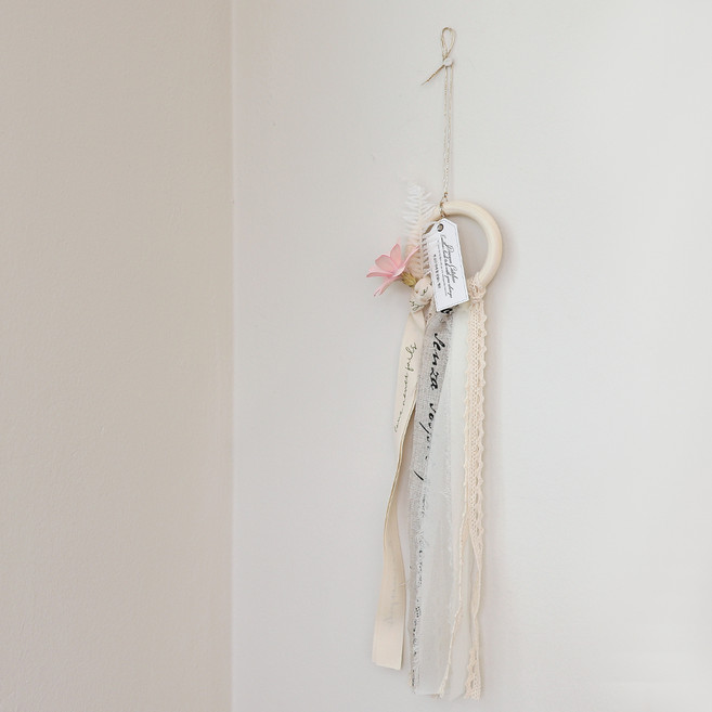 ASPASIA 溫暖木環緞帶捕夢網 + 禮物包裝組, 粉紅色