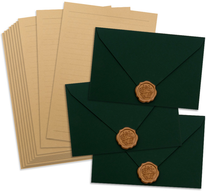 高級絲絨信紙信封組 深綠色, 1組