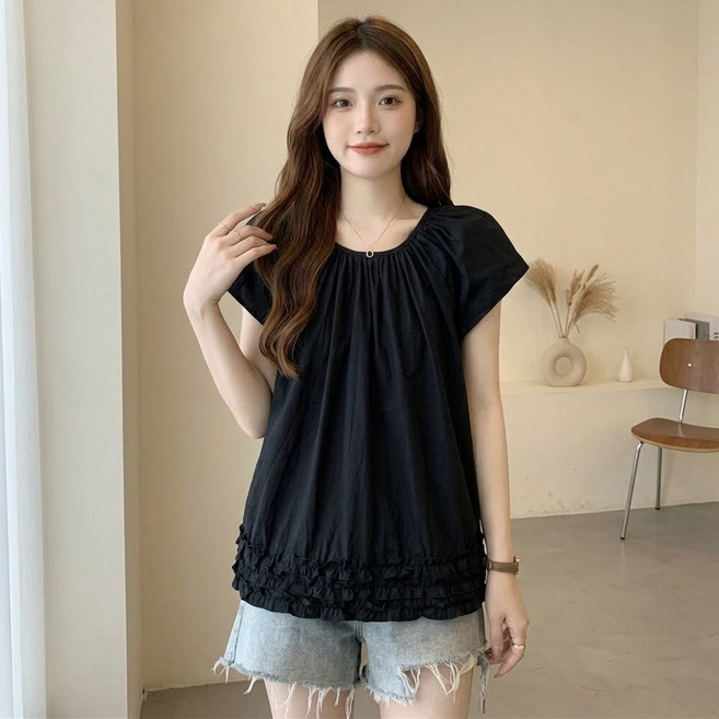 인피어스 여성용 빅사이즈 러플 루즈핏 시원 블라우스 I263-0189