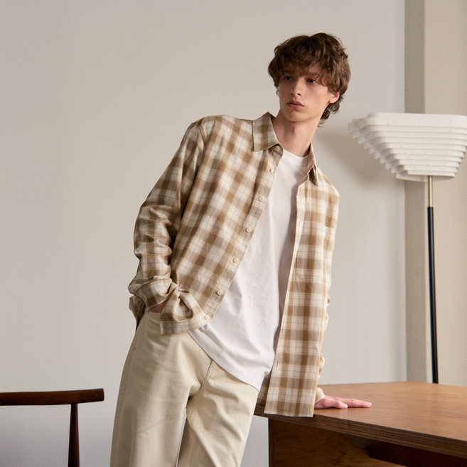 마인드브릿지 남성용 체크 오버핏 면 셔츠 MZWS6152