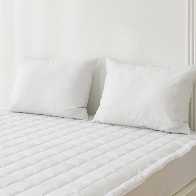 지베딩 체크 듀라론 냉감 베개커버 2p + 베개솜 2p 세트, 화이트