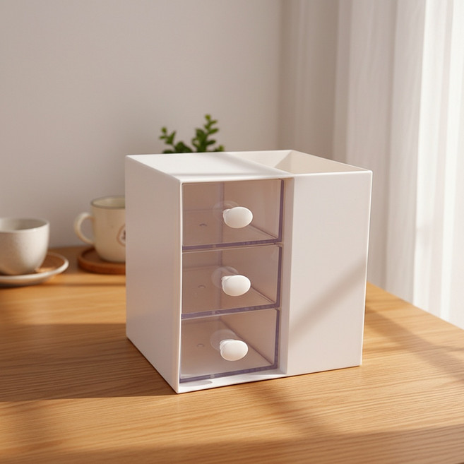 조인메이드 하우스 디자인 분리형 수납함 3단 서랍, 화이트, 1개