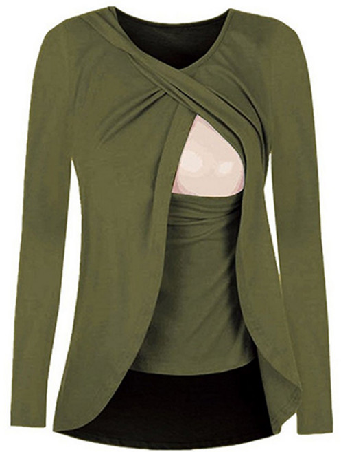 루나글램 라운드 넥 임산부 모유 수유 단색 탑 티셔츠 CHS172