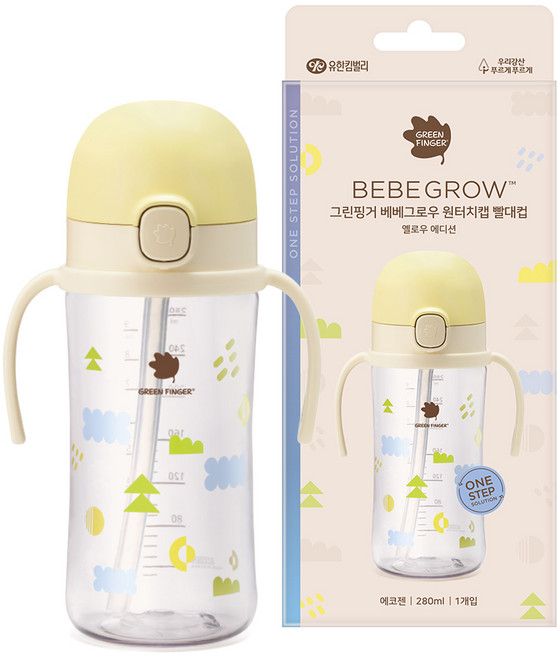 베베그로우 원터치캡 빨대컵, 280ml, 1개, 옐로우