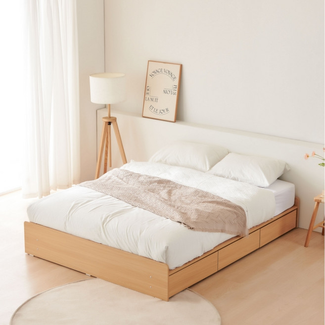 동서가구 오즈 무헤드 1단 3서랍 수납침대 + 9존독립 매트리스 세트 방문설치, 메이플