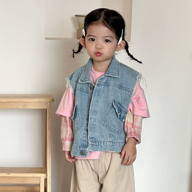 Starbean 雙口袋磨邊牛仔背心