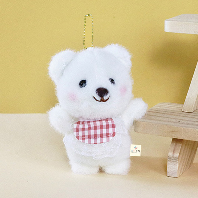 아이끌레 숄더백 체크 케이프 캐릭터 인형 키링, 곰, 1개, 15cm