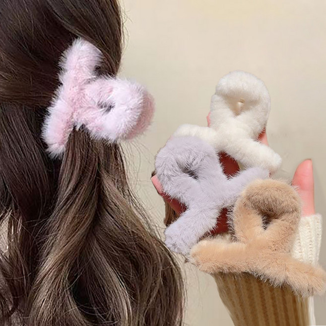 위더스욕실용품 소프트 퍼 미니 반묶음 헤어 집게핀 4종 세트